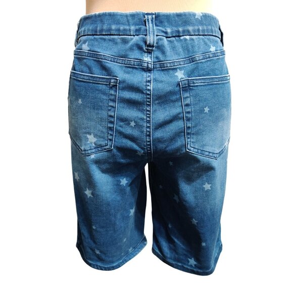 D&Co Denim & Co 12 Star Print Jean Shorts Mid Wash Blue Denim Pull On Stretch - Picture 4 of 8